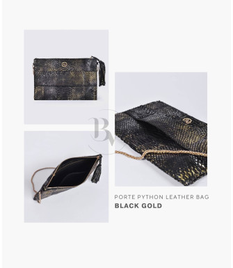 Porte Genuine Python leather clutch in black gold + 40 colors