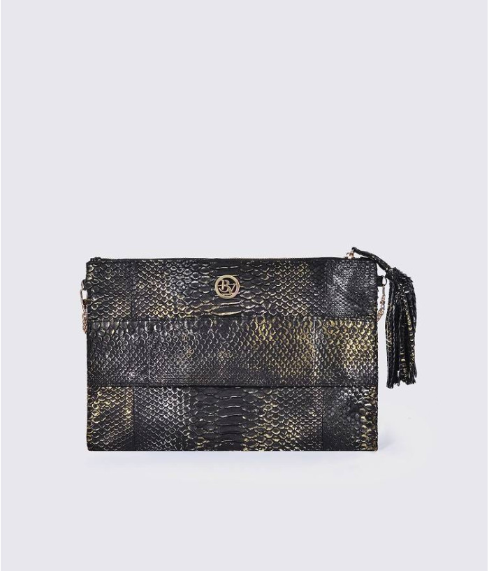 Porte Genuine Python leather clutch in black gold + 40 colors