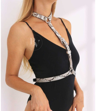 Style 1 Genuine python leather harness in black