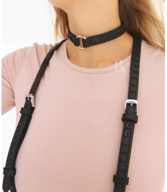 Style 2 Genuine python leather harness  in black color