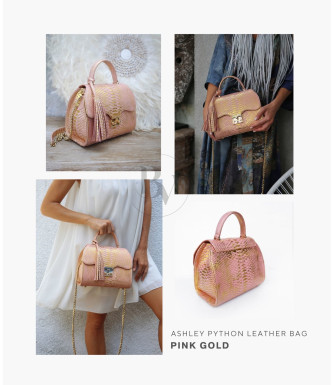 Ashley Genuine python leather bag  in pink gold