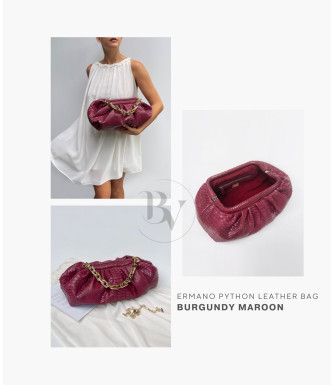 Ermano Genuine python leather bag in burgundy + 40 colors