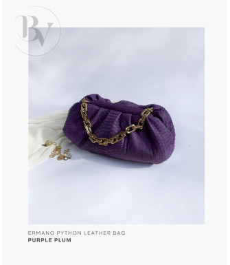 Ermano Genuine python leather bag in purple plum