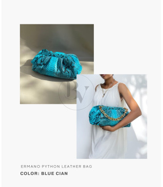 Ermano Genuine python leather bag in blue powder