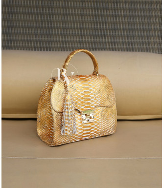 Ashley Genuine python leather bag  in pink gold