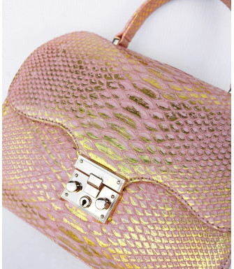 Ashley Genuine python leather bag  in pink gold