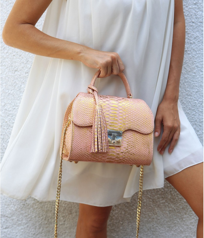 Ashley Genuine python leather bag  in pink gold