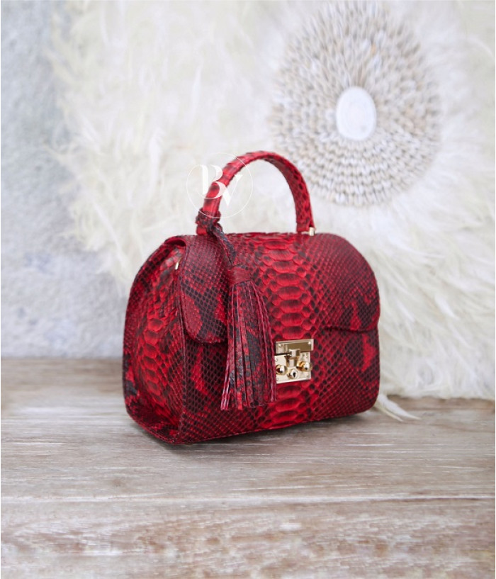 Ashley Genuine python leather bag in red