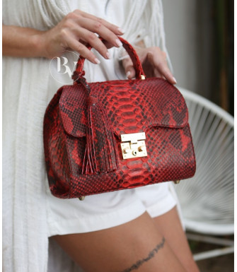 Ashley Genuine python leather bag in red