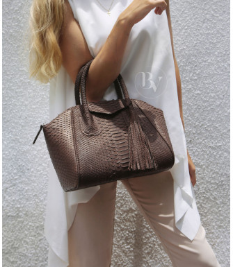 Clarissa Genuine python leather bag in brown + 40 colors