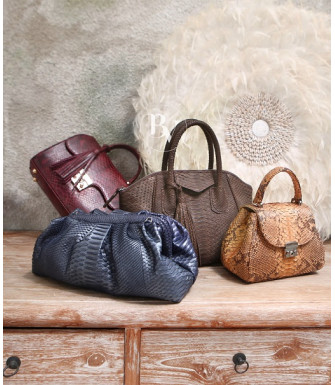 Clarissa Genuine python leather bag in brown + 40 colors