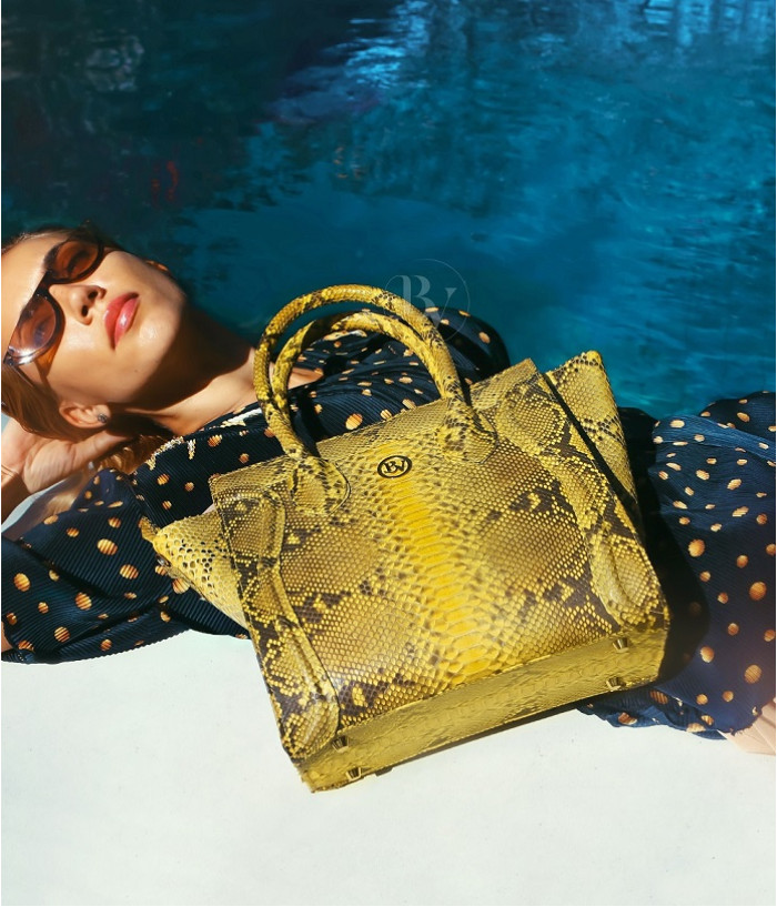 Dorin Genuine python leather bag in yellow hansa