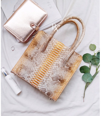 Elen Genuine python leather bag in rose gold + 40 colors