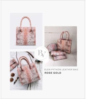 Elen Genuine python leather bag in rose gold + 40 colors