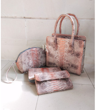 Elen Genuine python leather bag in rose gold + 40 colors