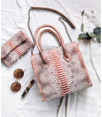 Elen Genuine python leather bag in rose gold + 40 colors