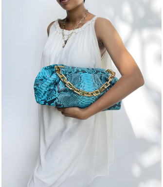 Ermano Genuine python leather bag in blue