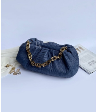 Ermano Genuine python leather bag in blue navi