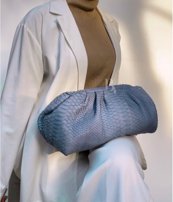 Ermano Genuine python leather bag in blue powder