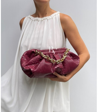 Ermano Genuine python leather bag in purple plum