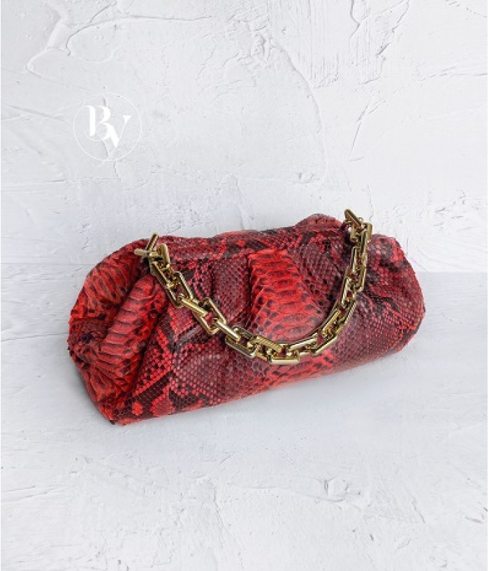 Ermano Genuine python leather bag in red