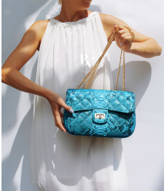 Felicia Genuine python leather bag in blue + 40 colors