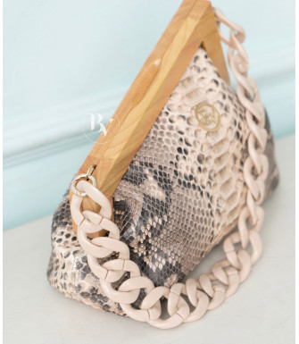 Kenza Genuine python leather bag in beige tan + 40 colors