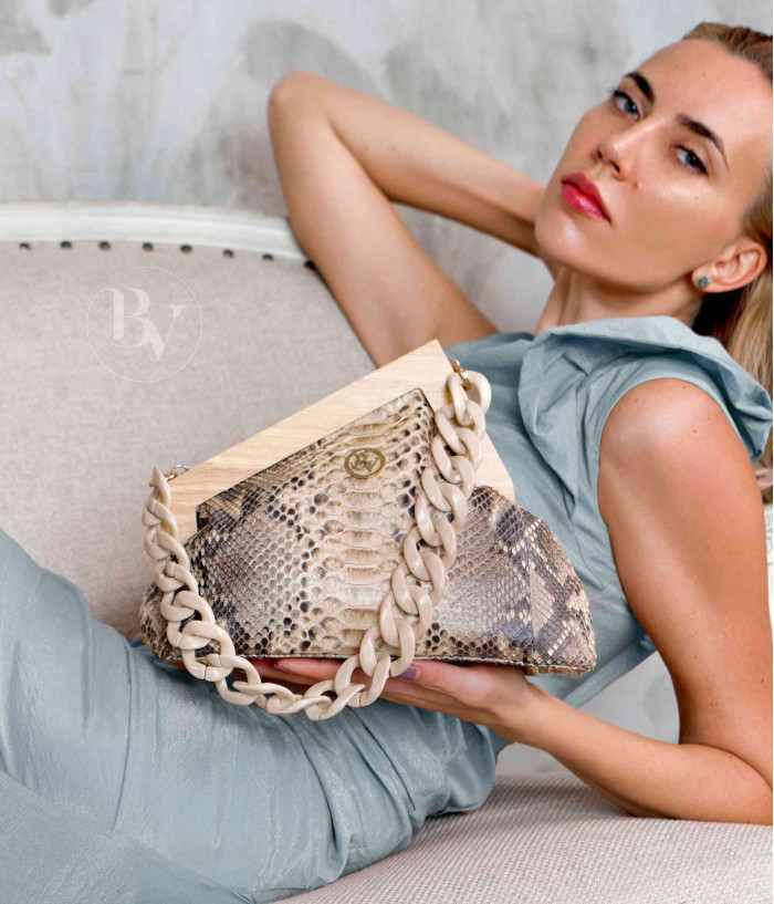 Kenza Genuine python leather bag in beige tan + 40 colors