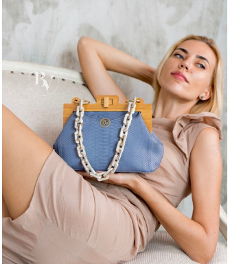 Kinaya Genuine Python leather bag in blue powder + 40 colors