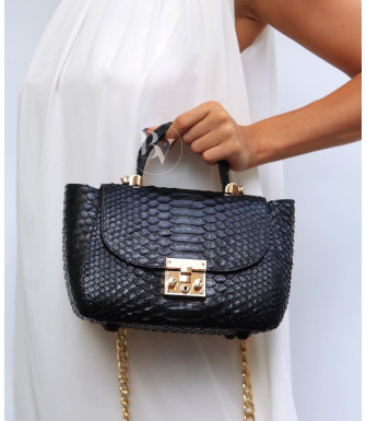 Pesha Genuine Python leather bag  in black glossy + 40 colors