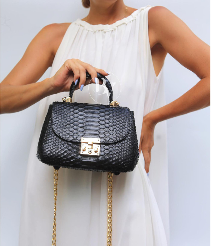 Pesha Genuine Python leather bag  in black glossy + 40 colors