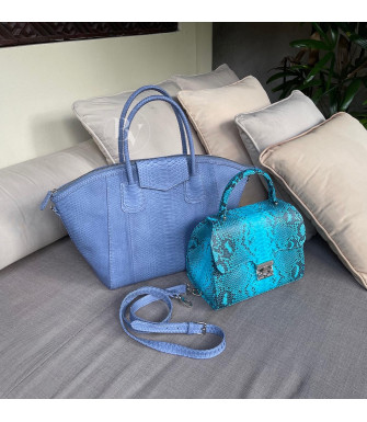 Tagi Genuine Python leather tote bag in blue powder + 40 colors 